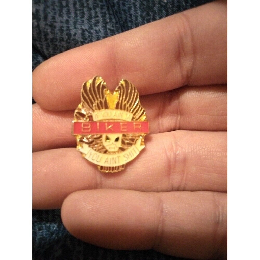If You Aint A Biker You Aint S**t Gold Tone Enamel Eagle Wings Pin 7/8" x 1" D5
